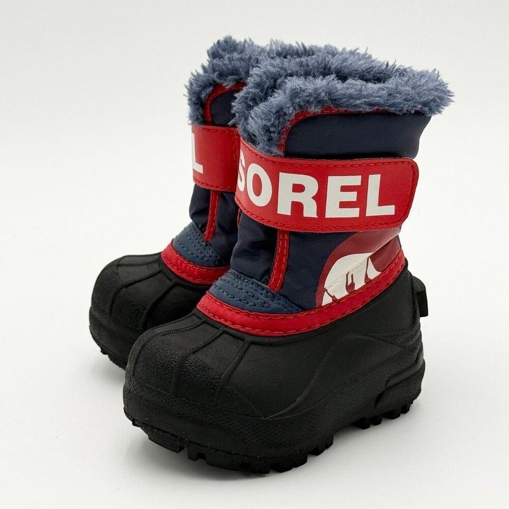 Sorel Snow Commander Toddler Snow Boots Hook & Loop Closure in Navy Blue and Red